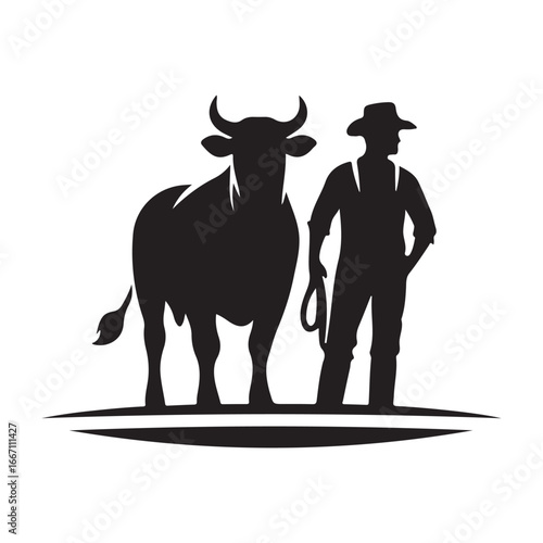 farmers cattle vector silhouette clip art logo design illustration