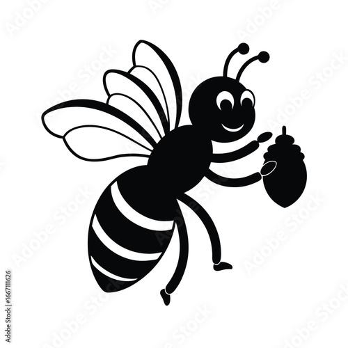 silhouette of a bee laughing while carrying honey