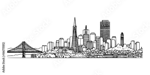 San Francisco, USA City Line Art Vector