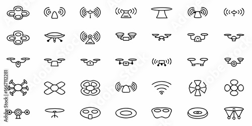 Futuristic Drones & Antenna Icons for Tech Designs, Aerial Photography, Communication Networks, and Modern Technology Concepts, Perfect for Tech Startups