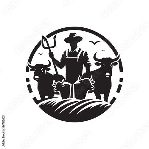 farmers cattle vector silhouette clip art logo design illustration