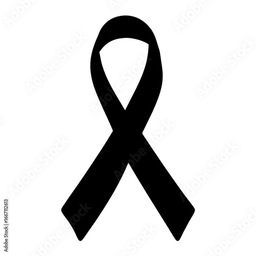 Stylized Black Ribbon Symbol of Awareness and Solidarity on White Background