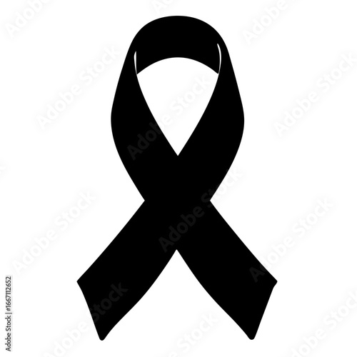 Black Ribbon Symbolizing Mourning Awareness and Support on a Clean White Background