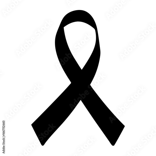 Black Awareness Ribbon Illustrating Mourning, Solidarity and Support in Silhouette Style