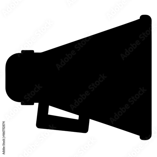 Black silhouette of a megaphone or bullhorn for announcements and communication
