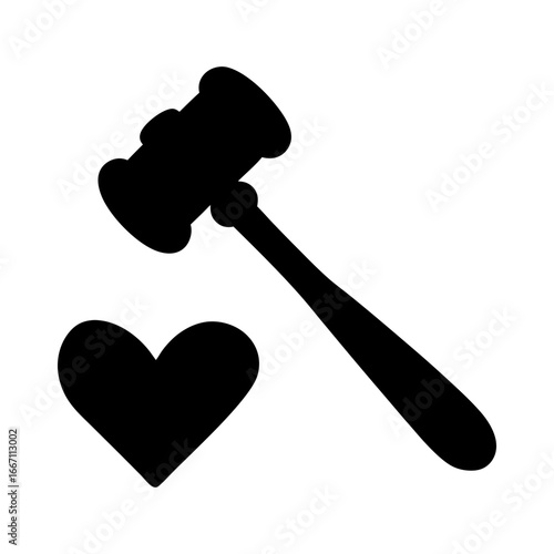 Illustration of a gavel and a heart symbol representing justice for love
