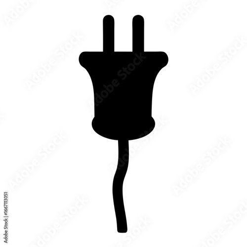 Black and white electric plug icon on white background, simple design