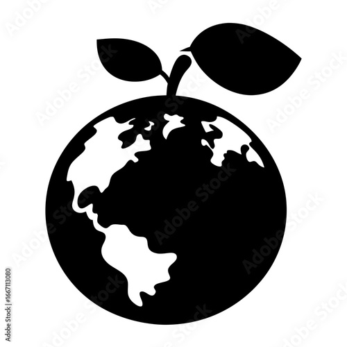 Growing Earth black and white symbol for environmental awareness and sustainability