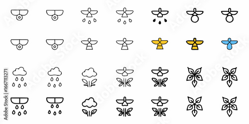 Weather Icon Set Showcasing Rain, Clouds, Plants, and Growth, Perfect for App Design or Environmental Projects with a Modern Minimalist Style, Originally Vector