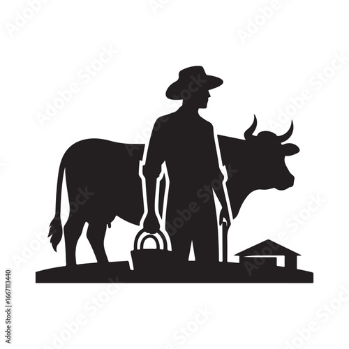 farmers cattle vector silhouette clip art logo design illustration