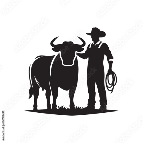farmers cattle vector silhouette clip art logo design illustration