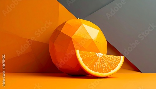 Wallpaper Mural Low Poly Orange Fruit Still Life. Torontodigital.ca