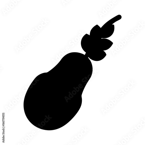 Silhouette of a pear with stem and leaves artistic illustration