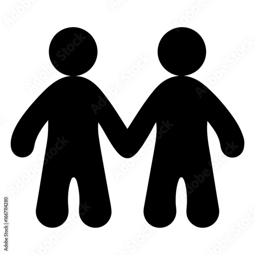 Simple black silhouette of two people holding hands in solidarity