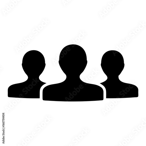 Three black silhouettes of individuals in a group setting on white backdrop