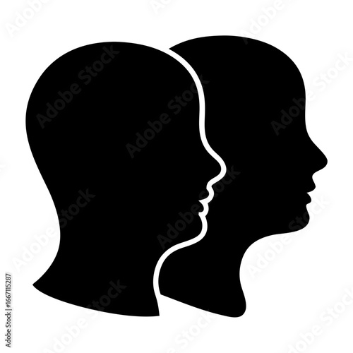 Double Profile Silhouette Illustration Showing Shared Connection Between Two Individuals