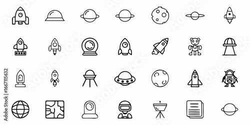Explore the cosmos with these fun space icons, perfect for adding a touch of cosmic charm to your project, from rockets to friendly robots