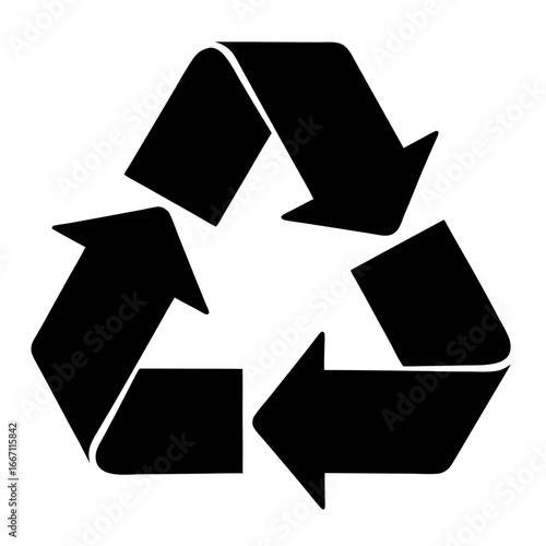Black recycling symbol with three arrows pointing in a cyclical movement