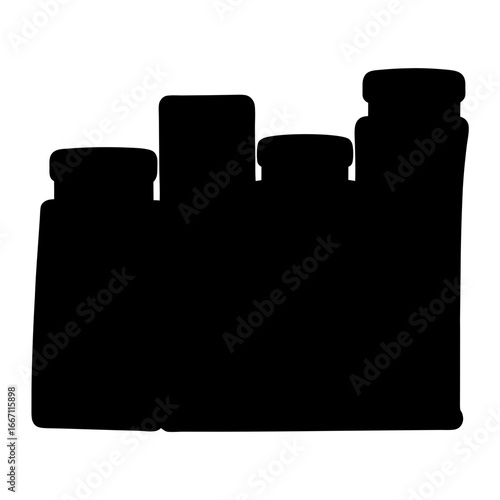 Black silhouette of medicine jars representing a pharmacy or drug store