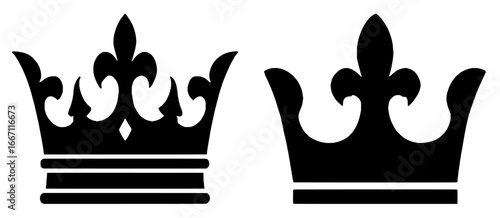 Silhouettes of Crowns in Black on White Background