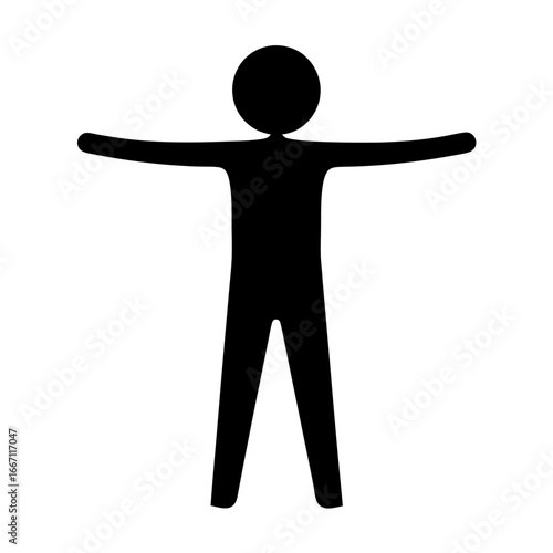 Simple Black Stick Figure with Arms Outstretched and Legs Apart Illustration