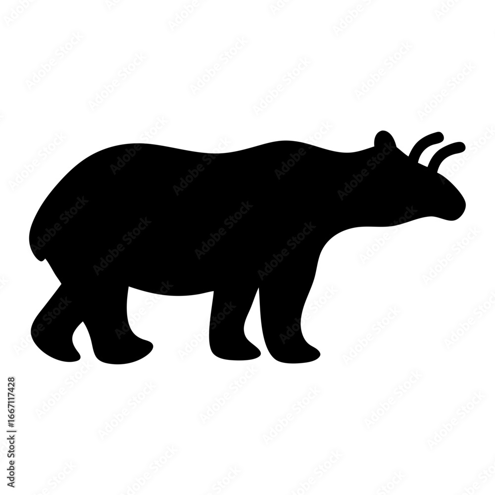 Fototapeta premium Black silhouette illustration of a tapir with distinctive ears and body shape