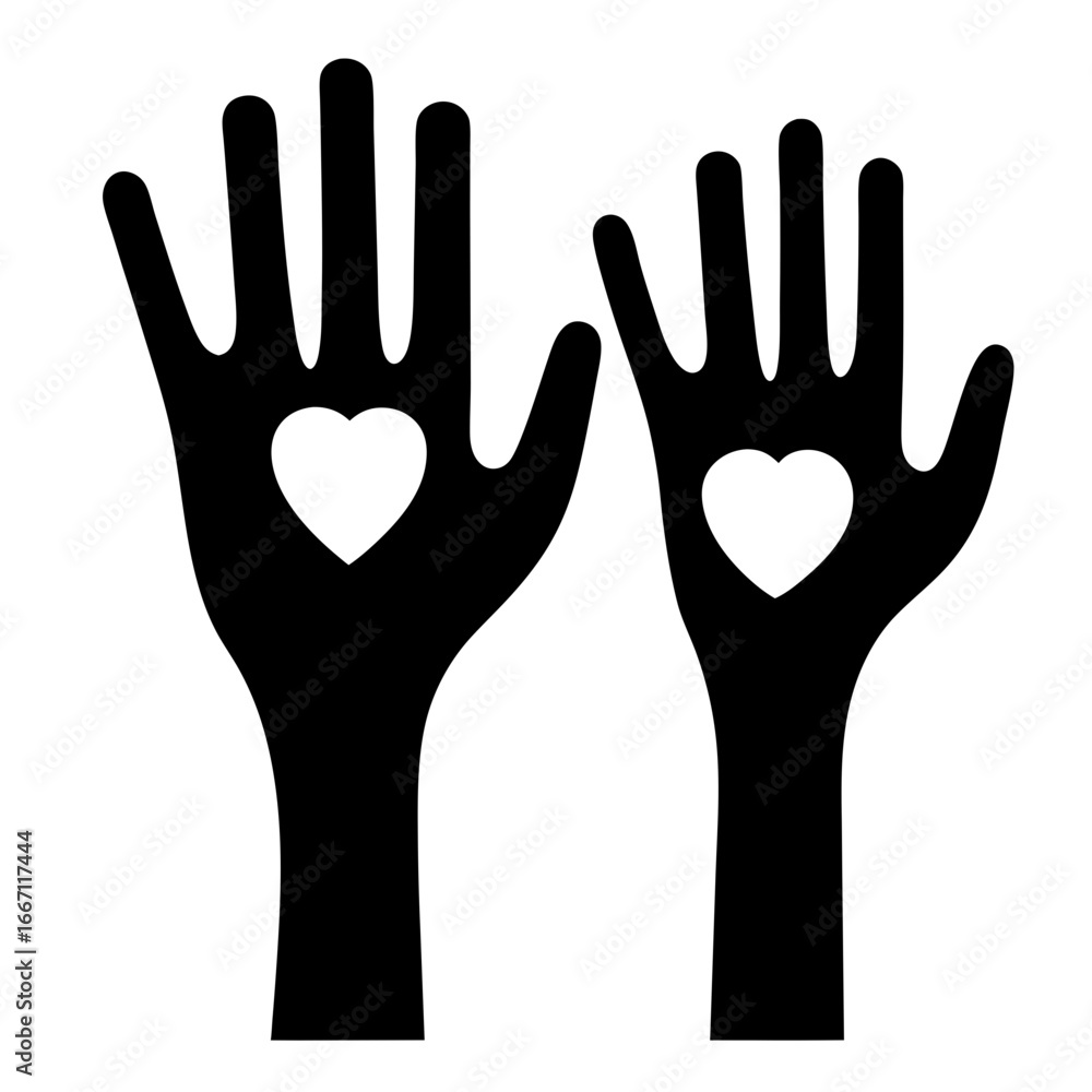 Obraz premium Two Hands with Hearts Illustration, signifying love and care for others