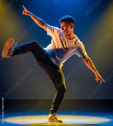 A young guy dances modern dances - Hip hop · Crump · Break dance,  Jazz funk, Jumpstyle,  Uprock and toprock,  Jerking, Turfing