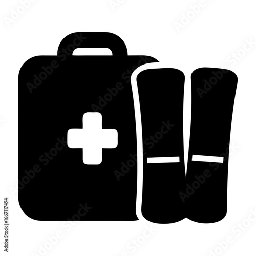 Minimalist icon depicting a first aid kit and pair of skis