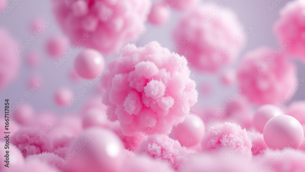 Obraz premium Pastel Pink and Purple Fluffy Spheres Abstract 3D Render