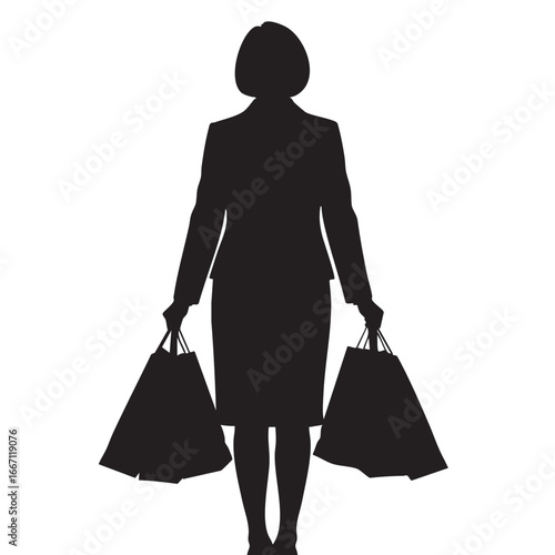 Silhouette of a Stylish Businesswoman with Shopping Bags After a Successful Day of Shopping and Retail Therapy