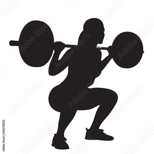 Silhouette of Strong Woman Performing Squats with Barbell Fitness Strength Training Exercise Workout Athletic Physique for Health