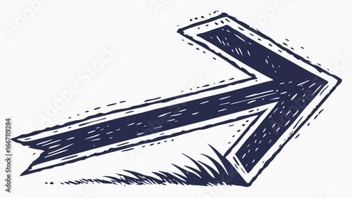 A stylized, hand-drawn arrow with a textured, three-dimensional look, pointing right against a plain white background.