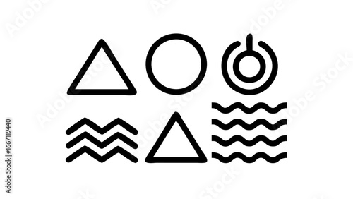 A collection of simple, minimalist black and white icons representing various concepts and symbols.