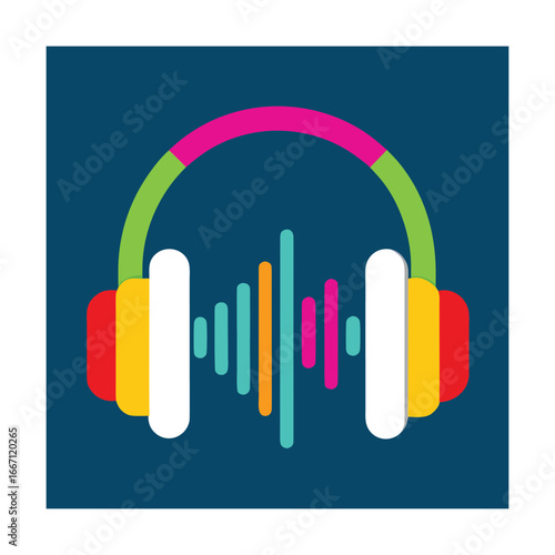 Colorful headphones with sound wave graphic audio music
