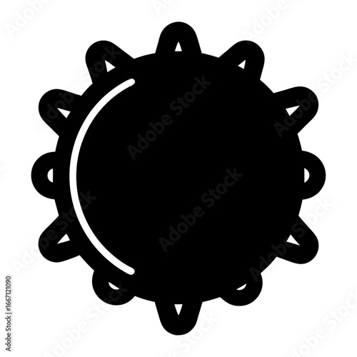 Simple black tambourine icon, graphic music percussion element for web design