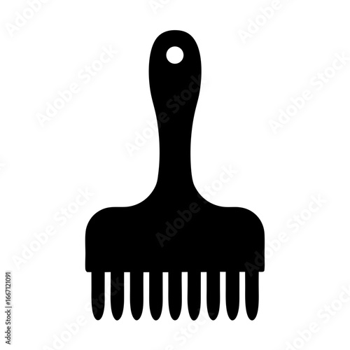 Silhouette illustration of a black hair pick with a hanging hole