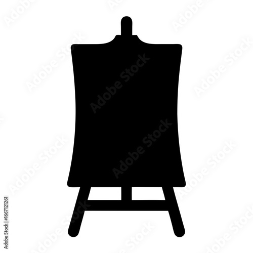 Black silhouette of an easel against a white background, minimalistic art
