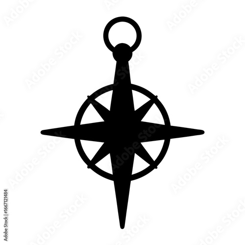 Nautical star compass pendant in black silhouette style with a ring