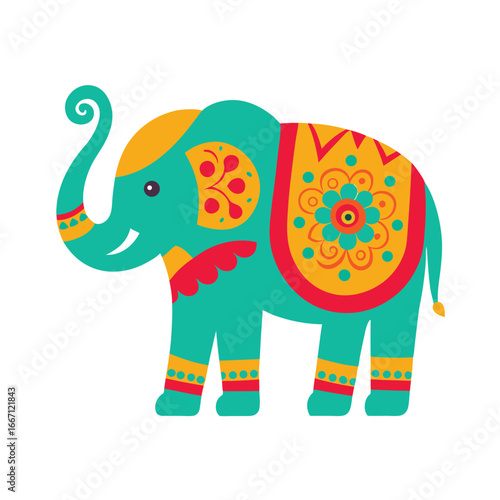 Decorated teal elephant with ornate patterns animal