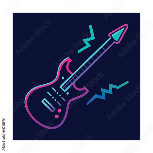 Electric Guitar with Neon Gradient and Sound Waves
