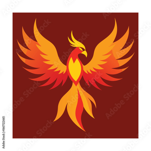Fiery phoenix with outstretched wings bird fire
