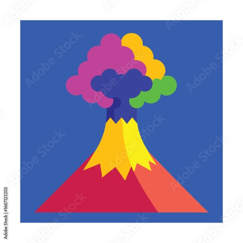 Stylized Volcano Erupting with Colorful Smoke eruption