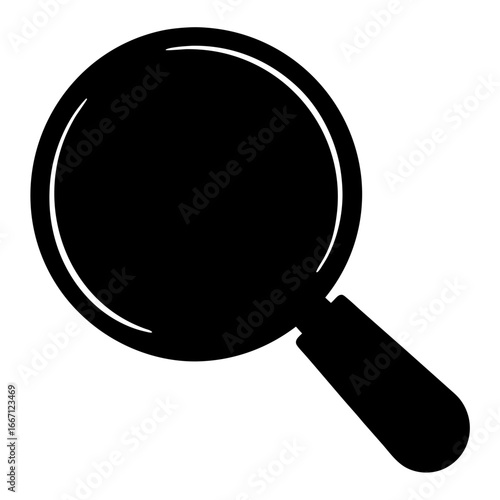Black and white magnifying glass icon symbol for search and exploration