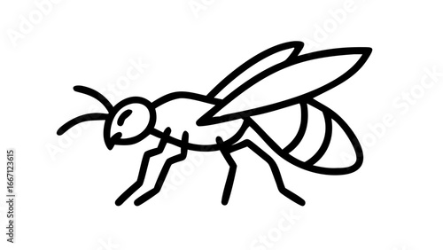 A simple black and white line art illustration of a stinging insect, like a bee or wasp, on a plain white background.