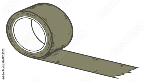 dark olive green adhesive tape roll illustration design isolated on white background.