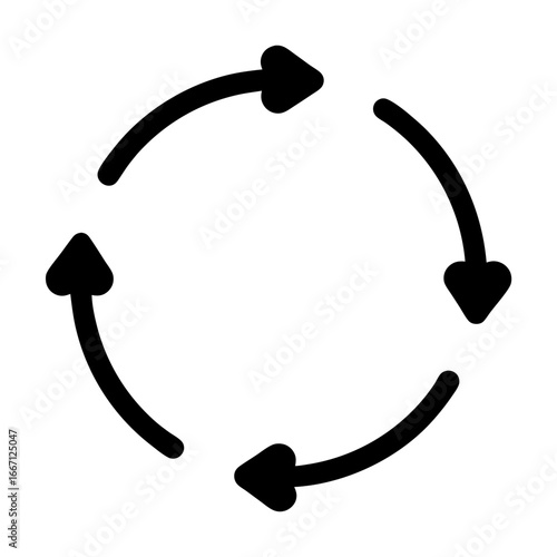 Circular flow of black arrows rotating around a center point, recycling symbol