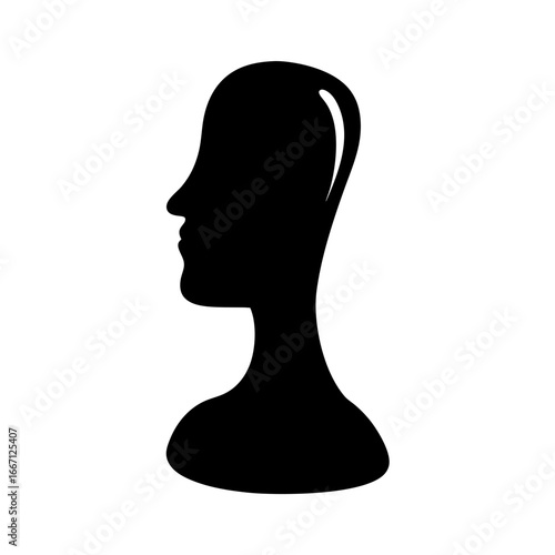 Elegant black silhouette of a head in profile with distinct features