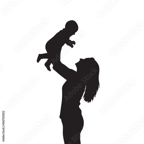 Silhouette of a Mother Holding Her Baby High in the Air Depicting Love and Connection Family Portrait Vector Art