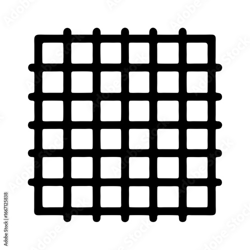 Abstract black and white grid pattern with thick rounded lines and squares